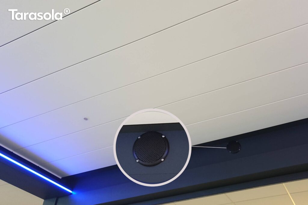 Bild eines integrierten Soundsystems in einer Sankika Pergola.